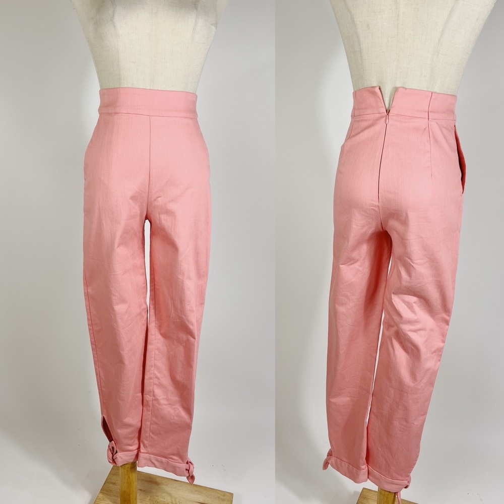 LOVERS & FRIEND Tie Hem Pink High Rise Flat Front Ankle Pant Womens XS